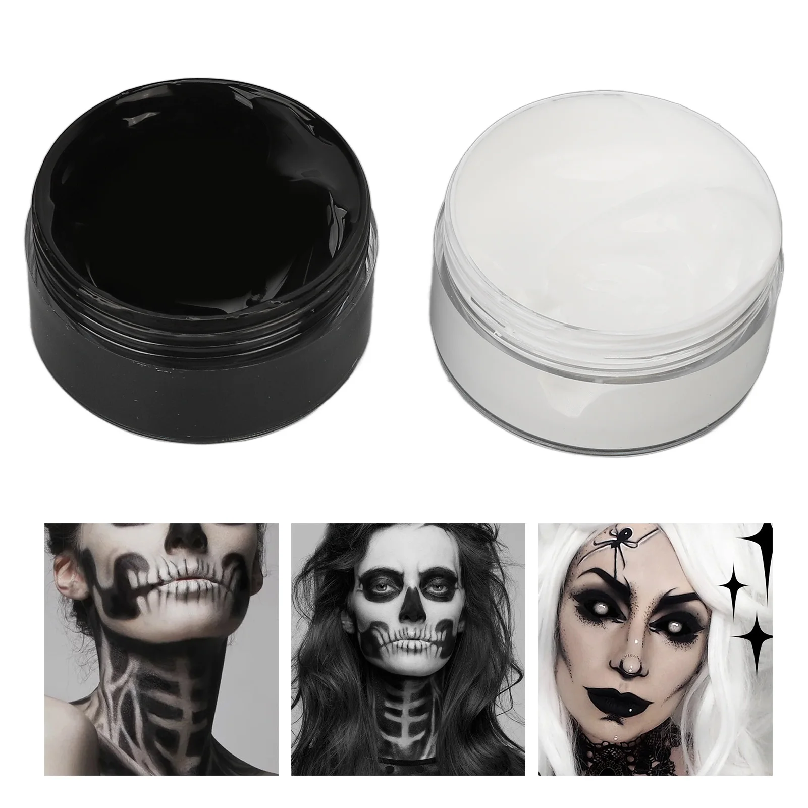 Kit de pintura facial de Halloween, 2 uds., pintura brusca para el cuerpo y la cara altamente pigmentada en blanco y negro para fiestas temáticas de Cosplay DIY, maquillaje corporal