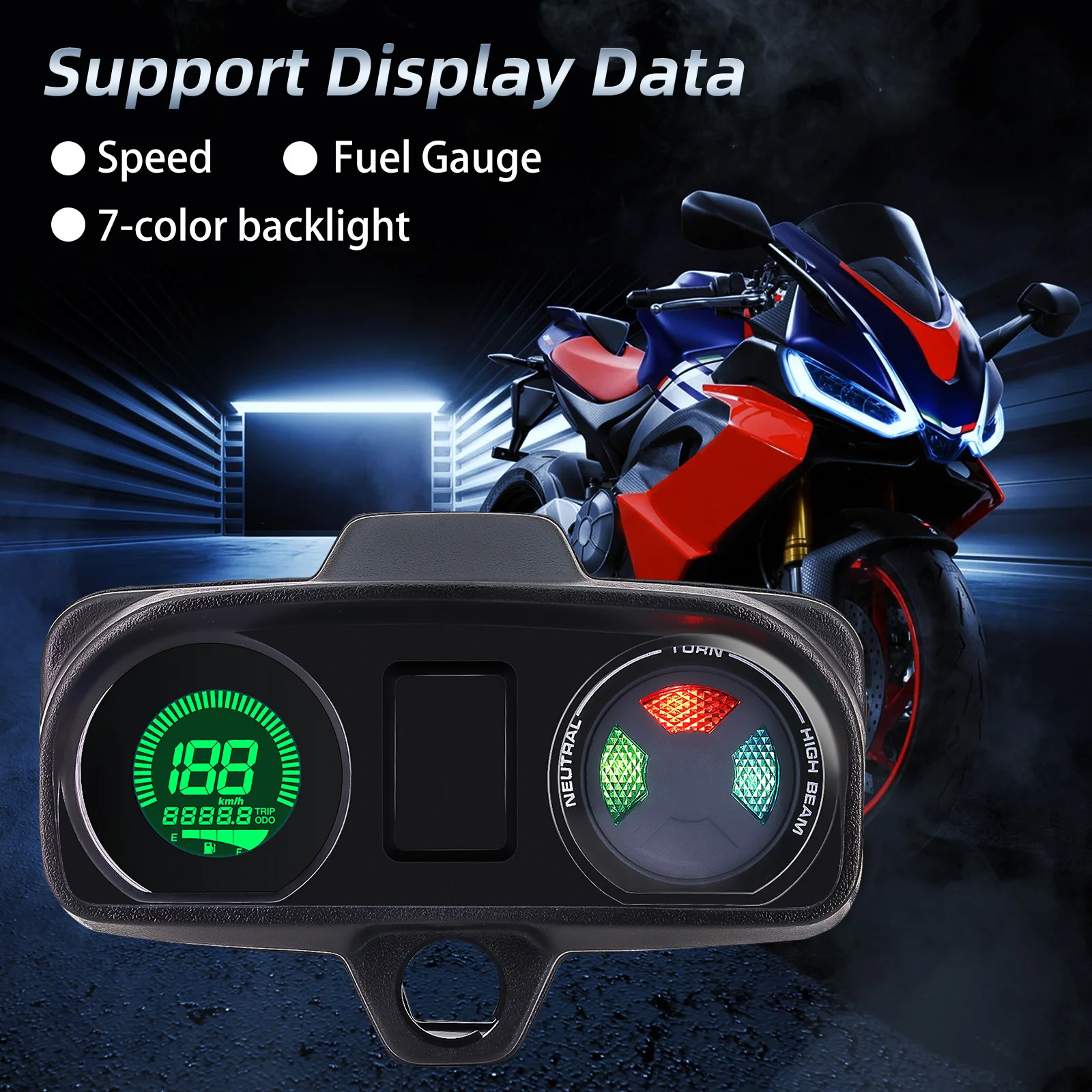 12V LCD Motorcycle Speedometer Odometer with Multi-Function Indicator 10000RPM 199KM/H Electric Tachometer Fuel Level Guage