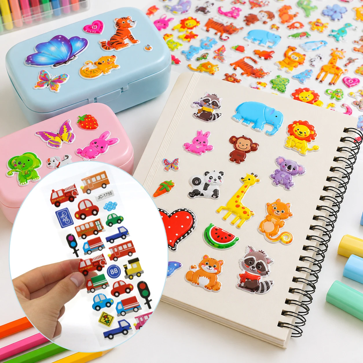 12 Sheets 3D Puffy Sticker Wholesale Cartoon Wildlife Dinosaur Unicorn Fruit Animal Foam Decal for Scrapbook Card Making TMZ