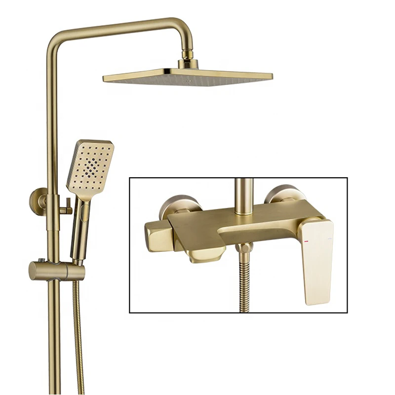 Luxury 4 Way Diverter Ceiling Mount Rainfall Shower System with Body Jets Button Touch Thermostatic Bathroom Shower Set