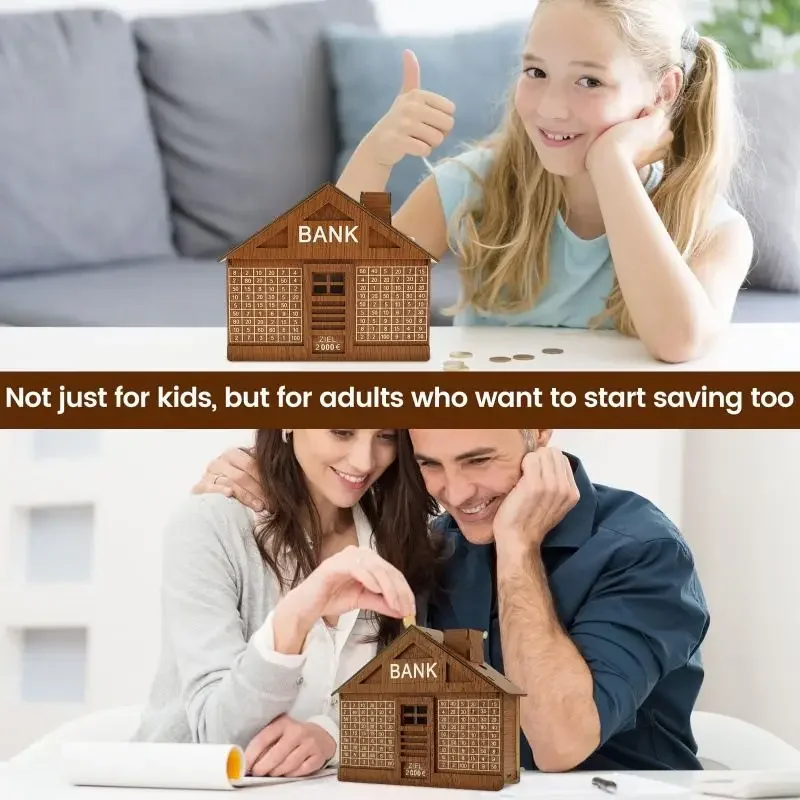 Wood Money Box for Cash House Savings Money Box 1000 or 2000 Euros Adult Money Counting Bank Wooden Counter Money Boxes