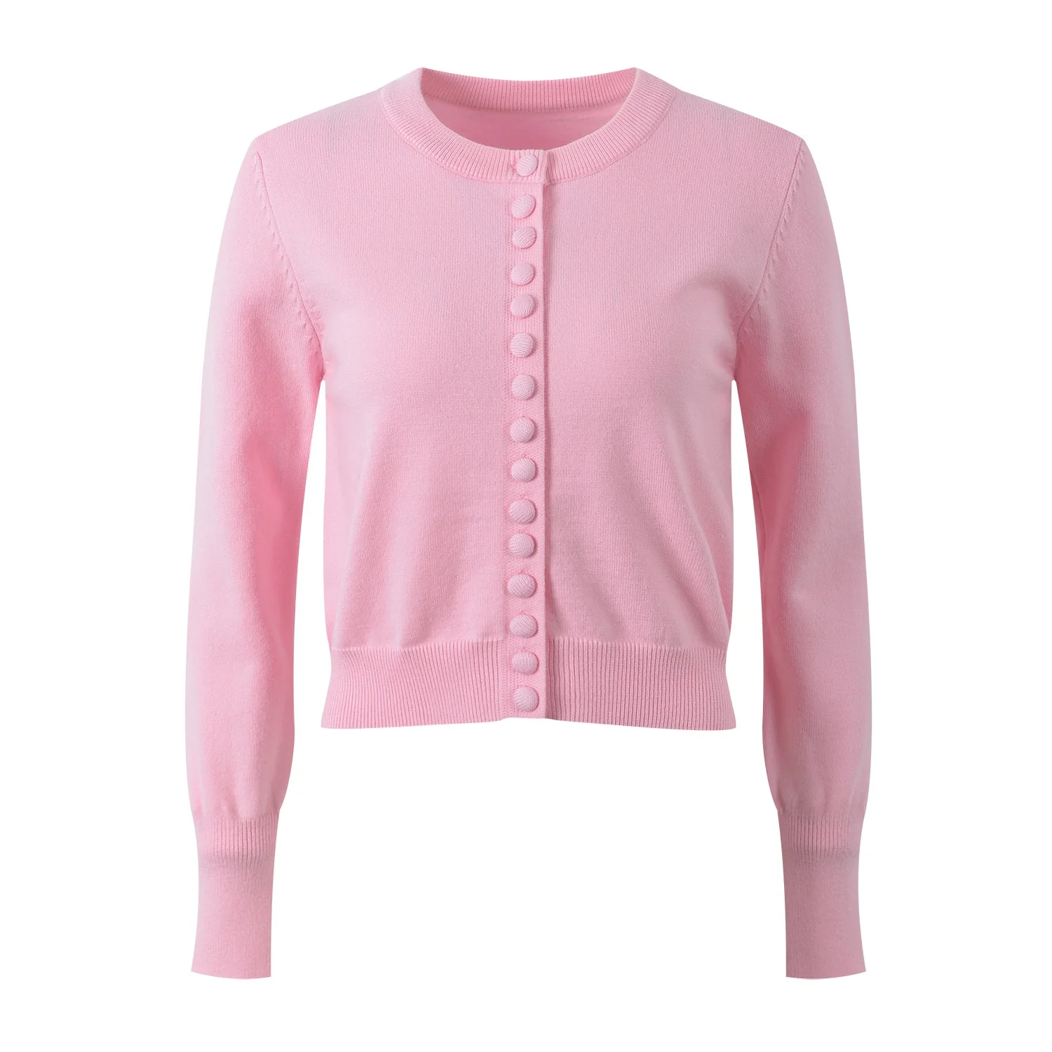 الراقية الأوروبية Sle الحلو الوردي لطيف الفول زر جولة Ne Long Sve سترة مشغولة من الصوف معطف مكافحة الشيخوخة ort طول