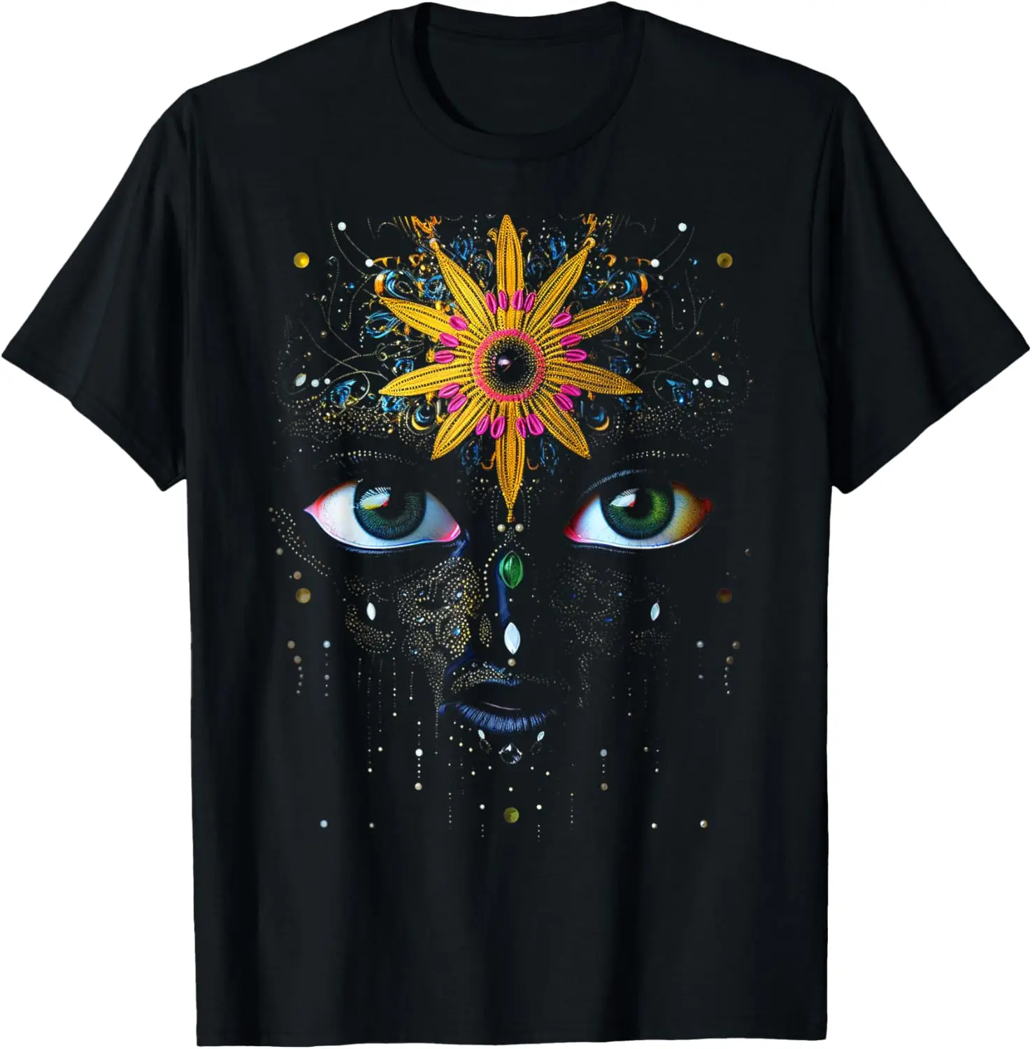 Eyes Drawing Art Sunflowers Face Graphic Motif T-Shirt