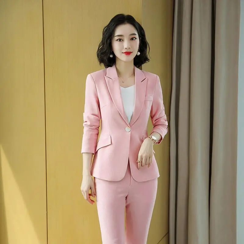 Women Autumn Winter New Fashion Professional Wear Matching Set Korean Elegant Casual Suit Jacket+pants Two-piece Female Clothes