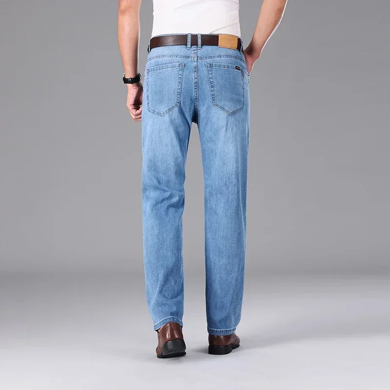 2026 Summer Brand Clothing Men's Straight Loose Lightweight Jeans Classic Badge Business Casual Thin Cotton Stretch Pants