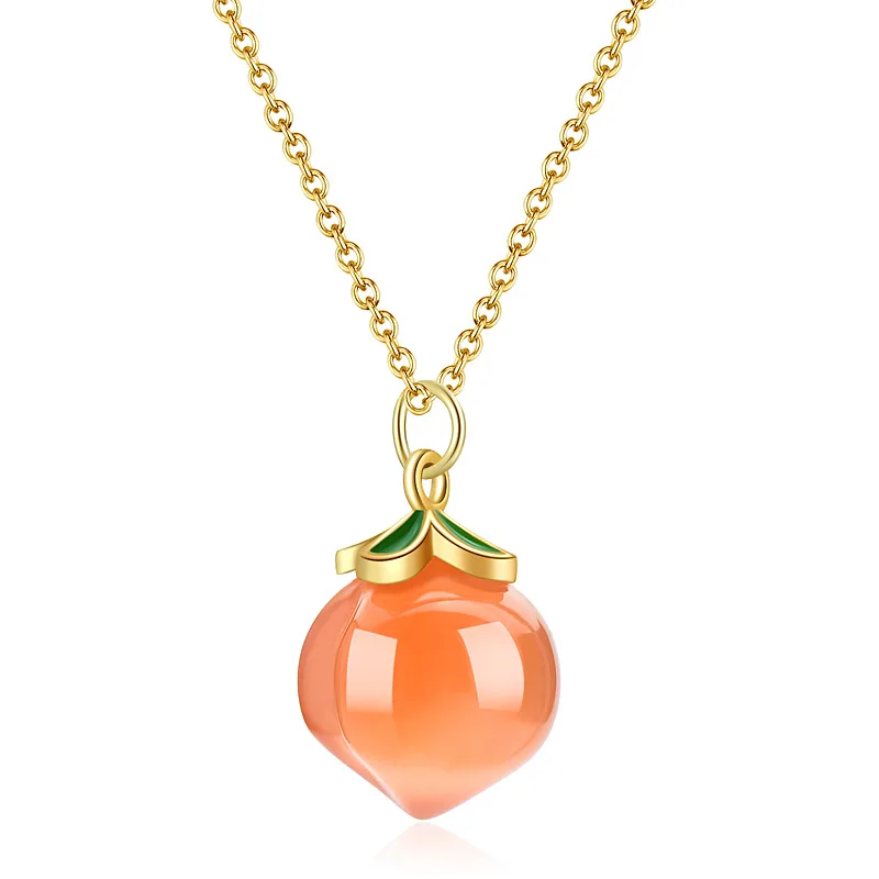Nuovissima collana di frutta in agata di caramelle con sorgente di sale naturale, ciondolo da donna, ciondolo color pesca, catena con clavicola in acciaio al titanio