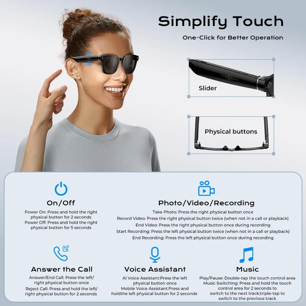 Smart HD Camera Glasses with Video and Photo, 140+ Language Translation for Travel and Business view 4