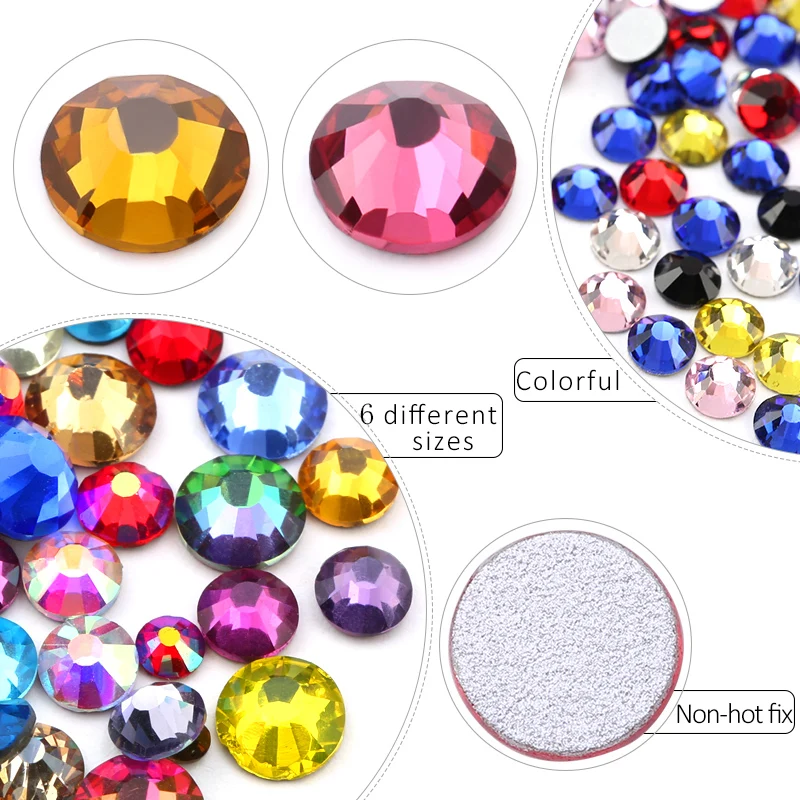 Mix Größen Bunte Strass Nicht Hotfix Kristall Glitter Strass Diamant Stein Nagel Edelsteine Flatback Strass Kunst Dekorationen