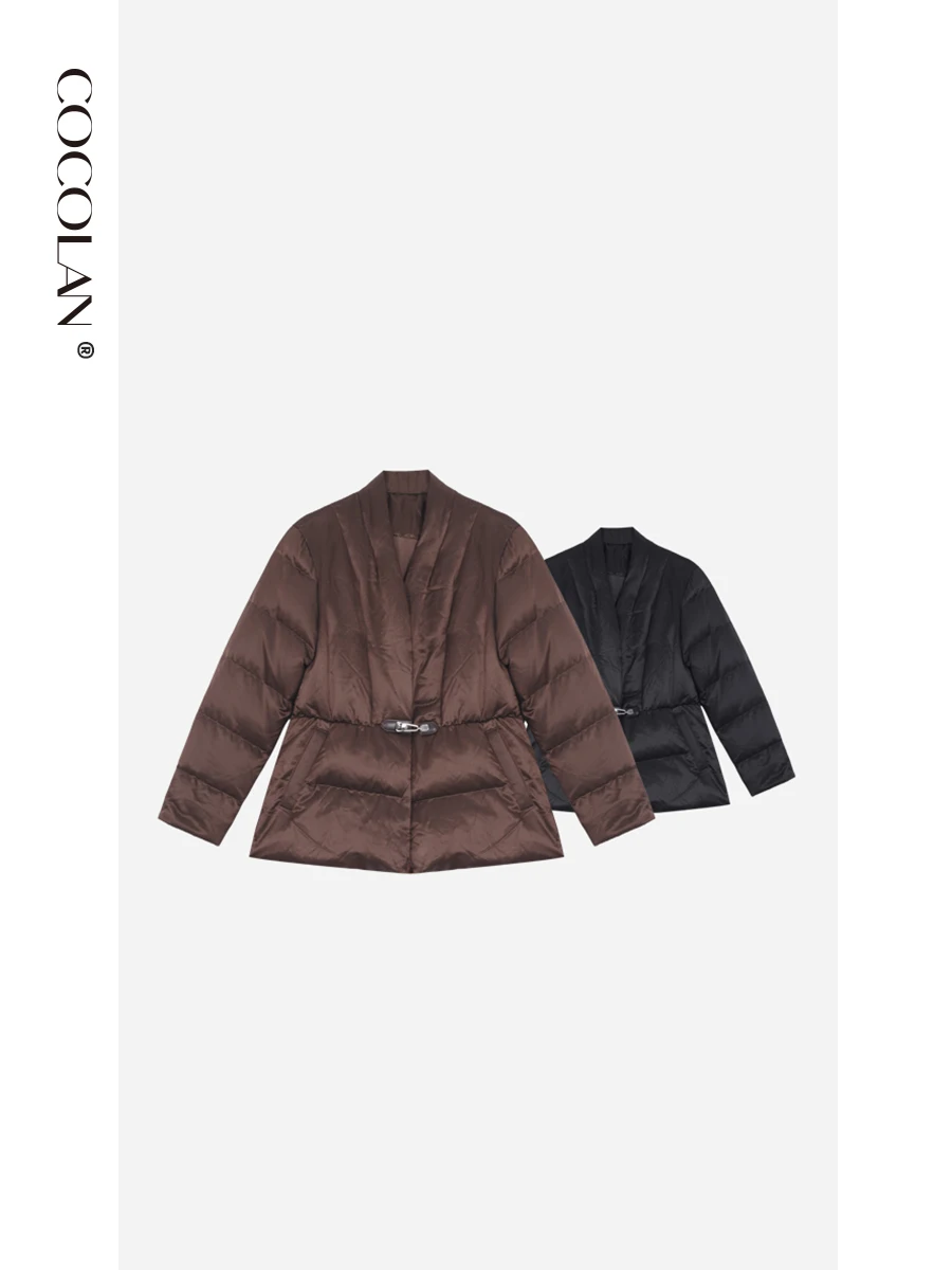 

Women's White Goose down Jaet One Button Waist-Cinching Silk Casual Sle Mid-Length Thi Warm Coat Spring Day Banquet