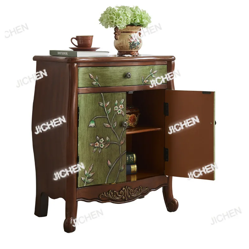 

One drawer two door cabinets, small apartment sideboards, walnut color storage cabinets, vintage green painted furniture
