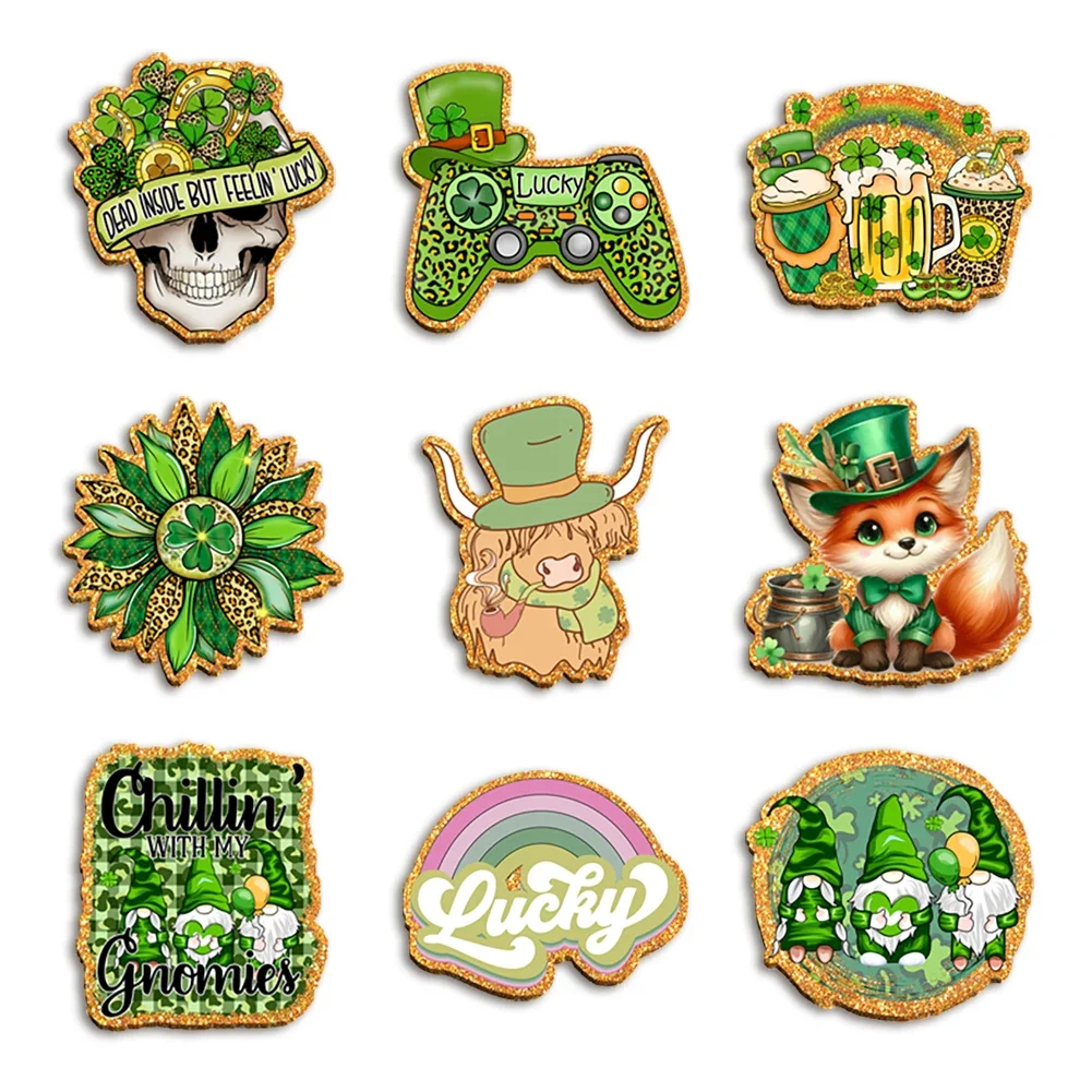Clover Glitter Acrylic Flatback Rainbow St. Patrick's Day Craft for Phone Case Bows Badge Pendant For DIY Bows Accessory