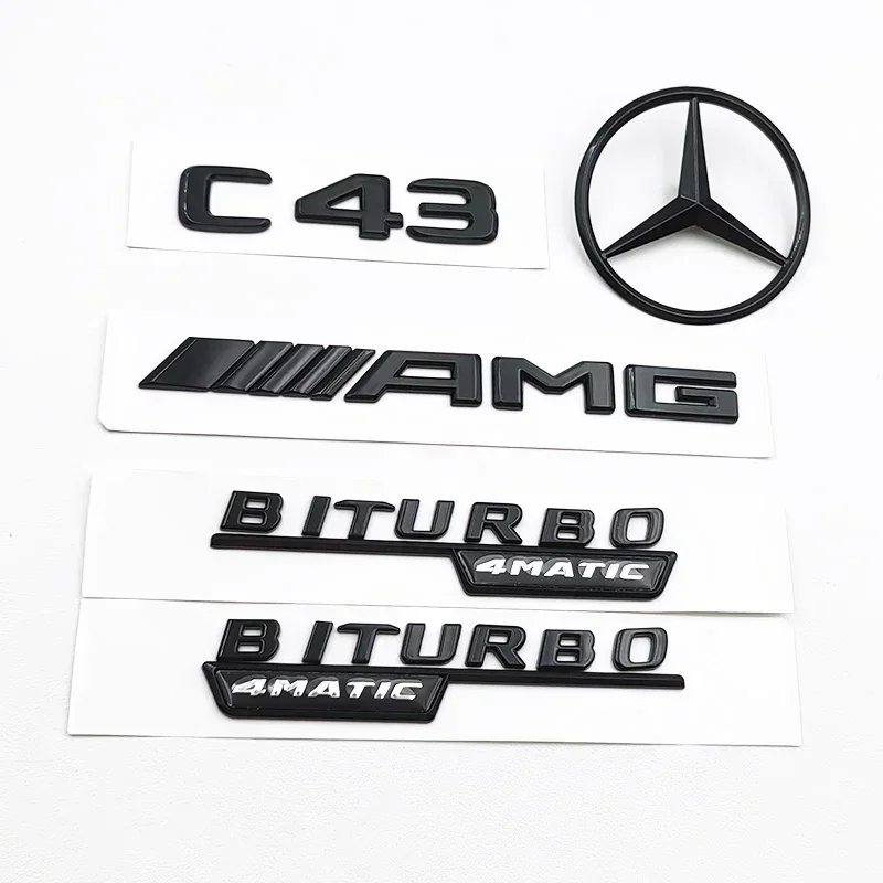 

Black C43 Logo Letters BITURBO 4MATIC Badge Car Rear Star Sticker BITrunk AMG Emblem For Mercedes Benz AMG W205 W206 C205