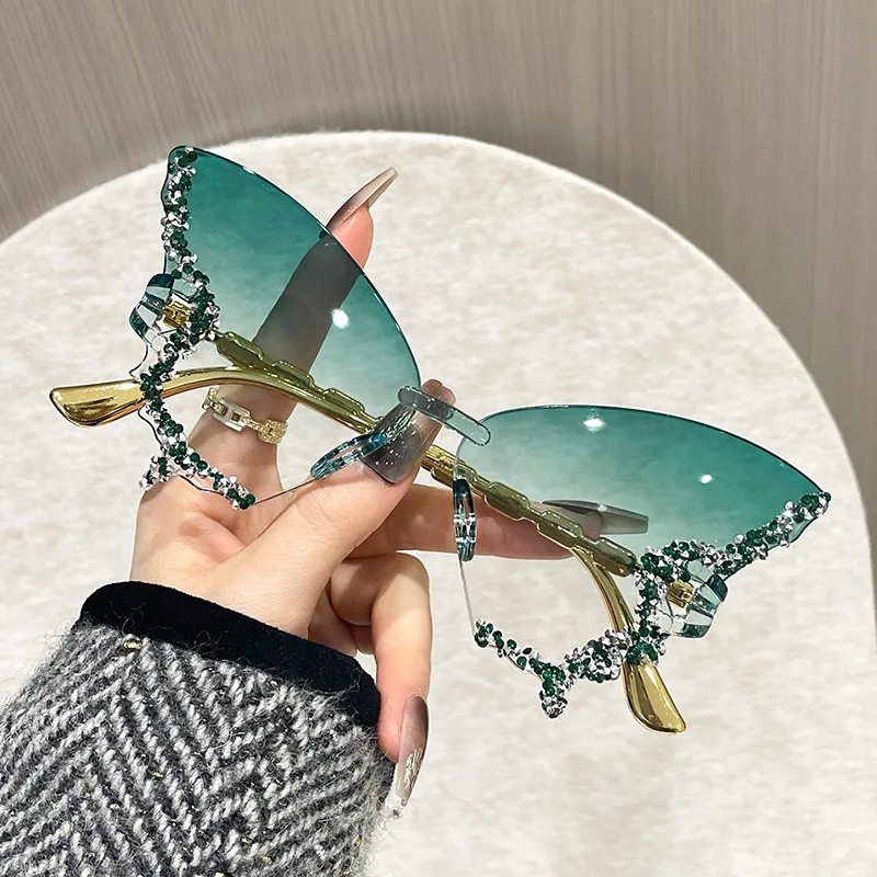 Butterfly Sunglasses Cat Eye Rimless Sun Glasses Popular Women Men Shades Big Sunglassesfemale Male Party Traveling Eyewear image 6