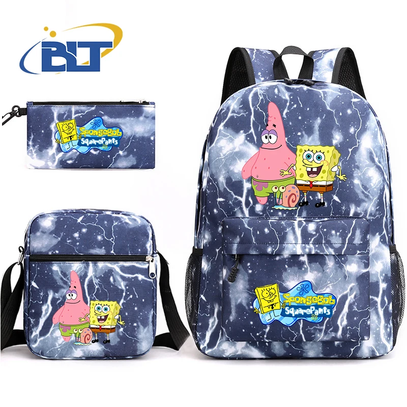 MINISO SpongeBob SquarePants printed student school bag set children's shoulder bag backpack pencil case three-piece set