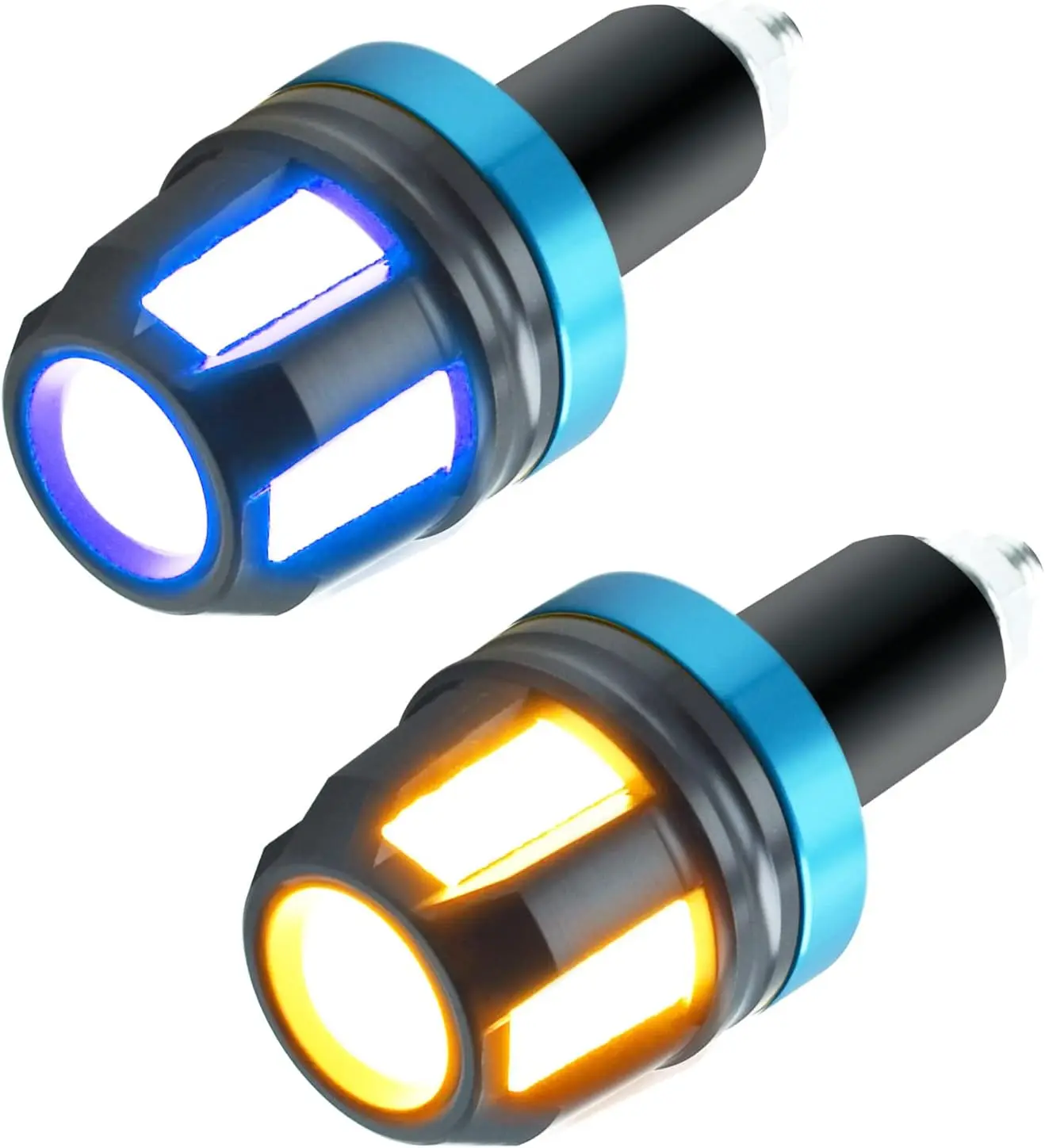 2Pcs Motorcycle Turn Signal LED Lights,DouHble Color  End Handle  Indicator Side Marker Light Kits for ATV Motorcycle . (Blue+Am