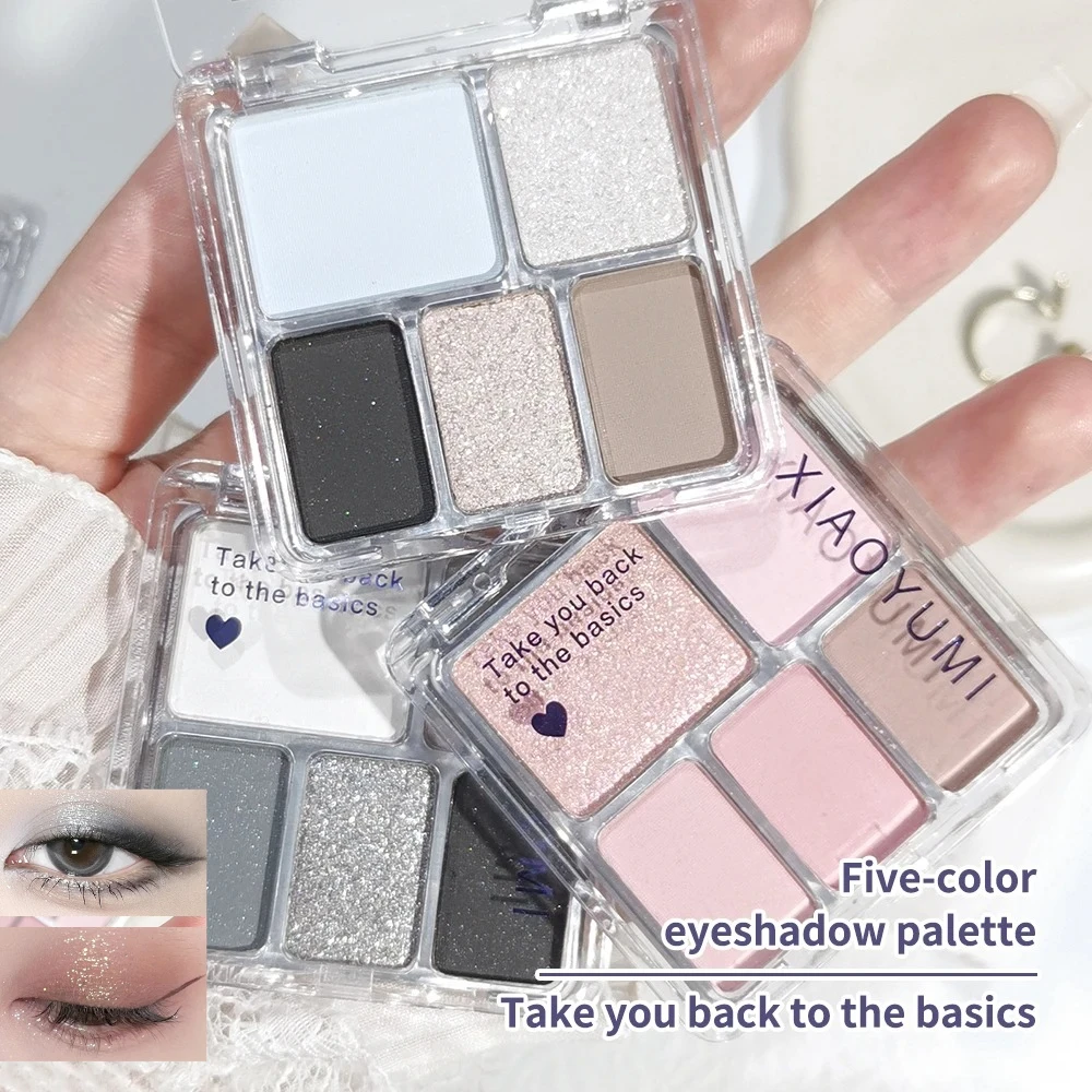 Paleta de sombras de ojos de estilo coreano, 5 colores, terciopelo mate, brillo de perlas, mezclable, sin talco, Mini juego de regalo de vacaciones