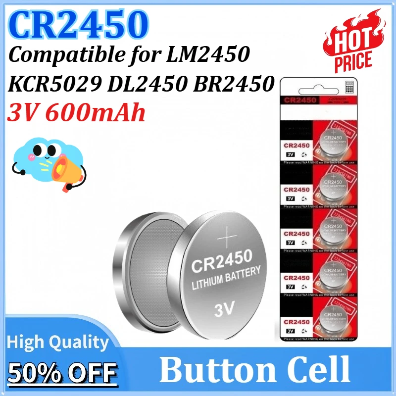 

CR2450 3V 600mAh Battery LM2450 KCR5029 CR 2450 DL2450 BR2450 for Toy Car Key Remote Control Watch LED Light Button Coin Cells
