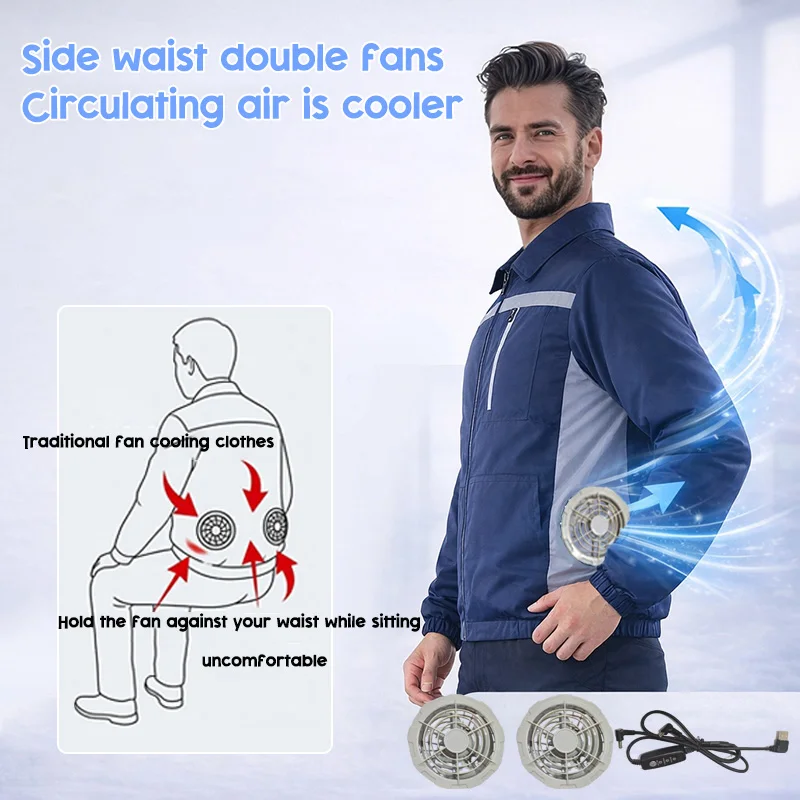 Summer Outdoor Fishing Fan Clothing Travel 2 Fan Air Conditioning Suit Construction Site Heatstroke Prevention Cooling Work Coat view 2