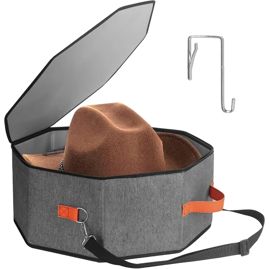 

Hat Storage Box for Women Men Hardboard Support Hat Boxes with 1 Door Hook Hat Organizer Cowboy Hat Box for Travel Hat Bag Hat