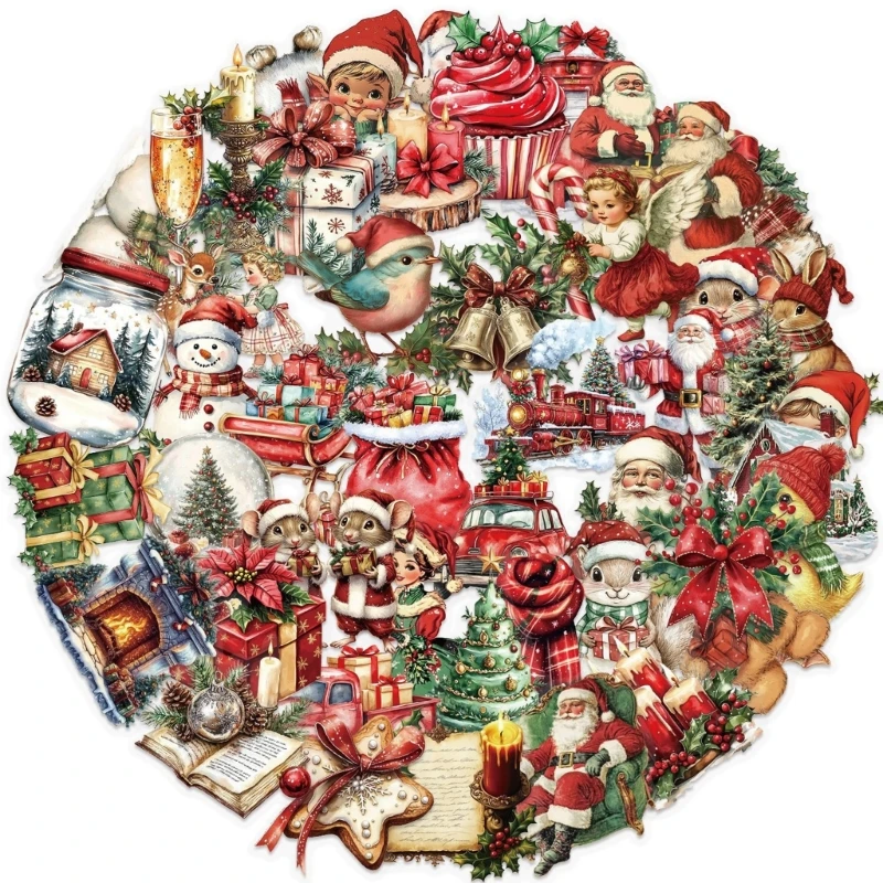 K9FC 50Pcs Christmas Sticker Smooth Easy Peeling Holiday Party Supplies Santa Snowflake Pattern Sticker