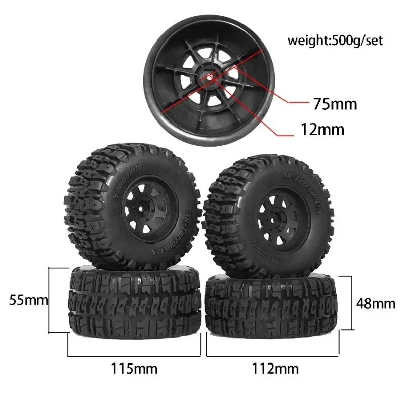 4pcs Short Course Truck Tire Wheel Tyre Hex for 1/10 Feishen Off road RC Model Car 110mm Leimo Huanqi 727 DHK8135