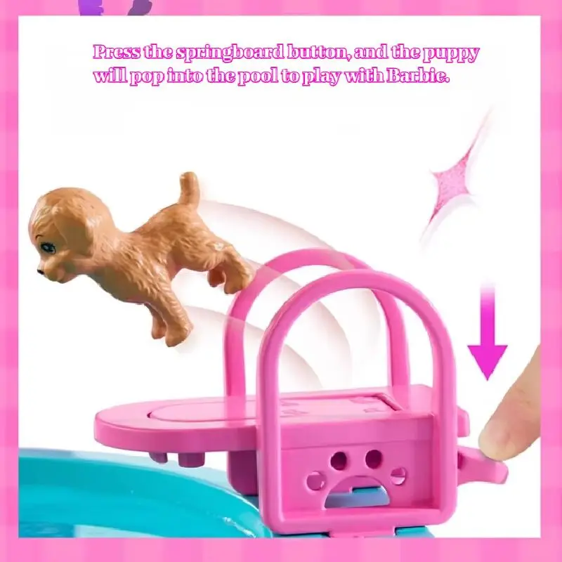 Barbie sonho piscina playset diversão experiência interativa tema de festa na piscina vários acessórios meninas fingir jogar brinquedo presente de aniversário