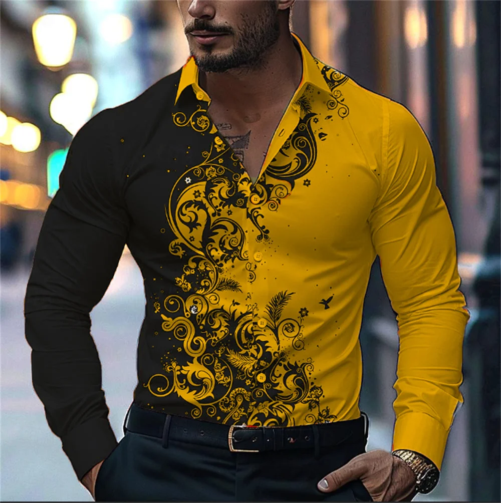 Abstract Lapel Men's Shirt Outdoor Street Long Sleeve Button Clothing Comfortable Soft Fashion Designer Design Casual Breathable