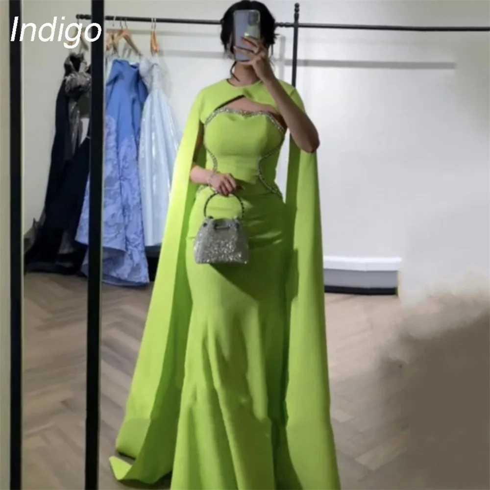 

Indigo Prom Dress Mermaid Strapless Cloak Beading Floor-Length Satin Zipper Back 2024 Elegant Evening Gowns For Women فساتين الس