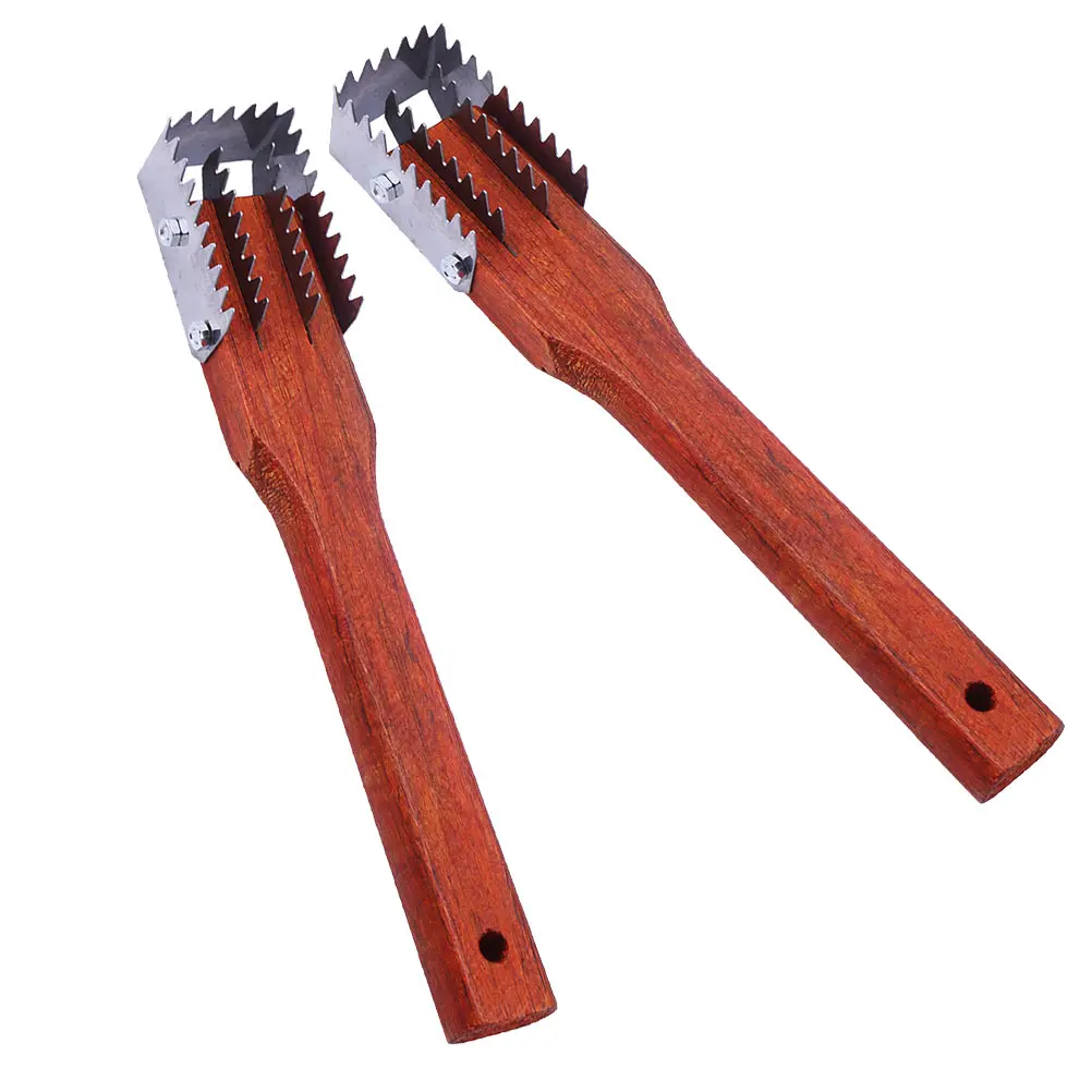 

2pcs Scale Scraper Fish Scale Remover Kitchen Tool Wooden Handle Lightweight Portable Seafood Gadget For Home Restaurant