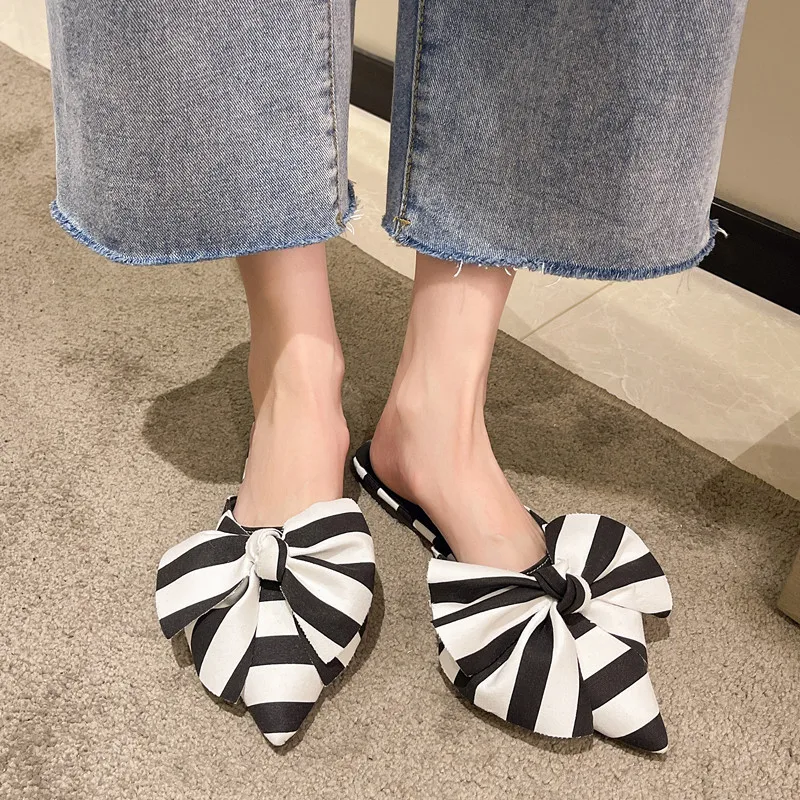 Fashion Women Slippers Women Pointed Toe Bowtie Slippers Woman Slip-on Summer Ladies Shoes Sandals