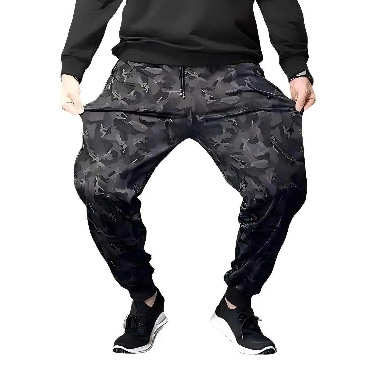 

2025 new Running Sweatpants Men Camouflage Elasticity Cargo Pants Drawstring Multi Pockets Bottoms Casual Jogger Trousers M-5XL