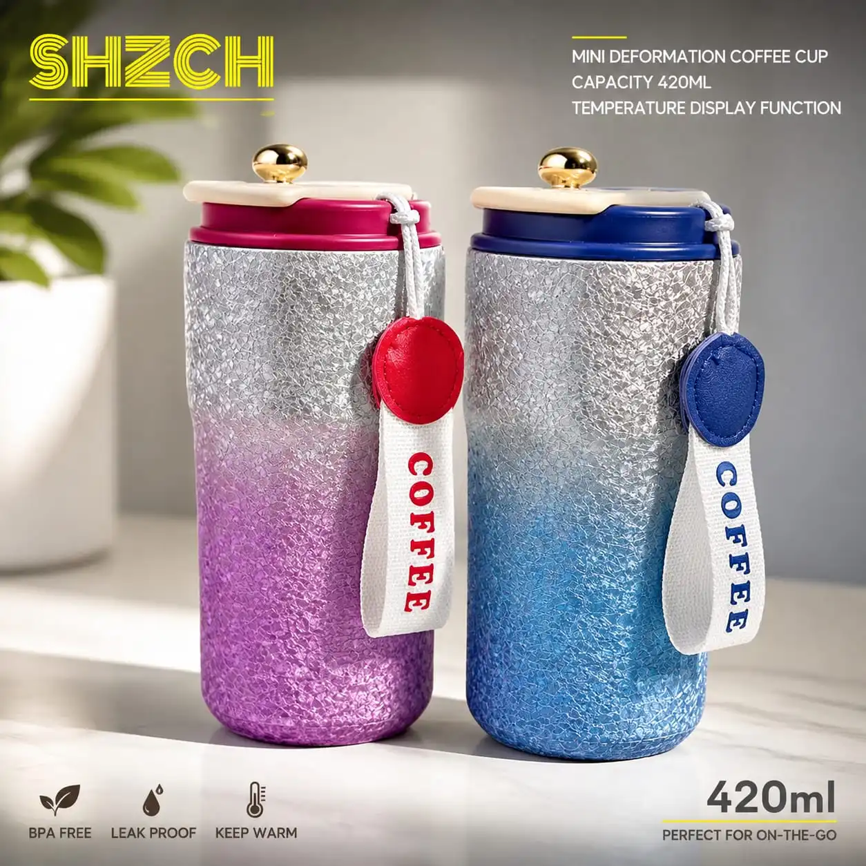 420ml Large Capacity Meets daily needs for coffee, tea, hot water, etc. perfect for commuting, office & travel.