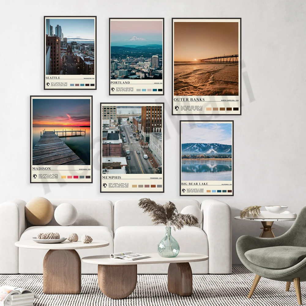 بورتلاند، ممفيس، تينيسي، ويسكونسن، لويزيانا، كارولينا الشمالية، ويلمينغتون، بحيرة الدب الكبير، سياتل، ملصق سفر واشنطن #4