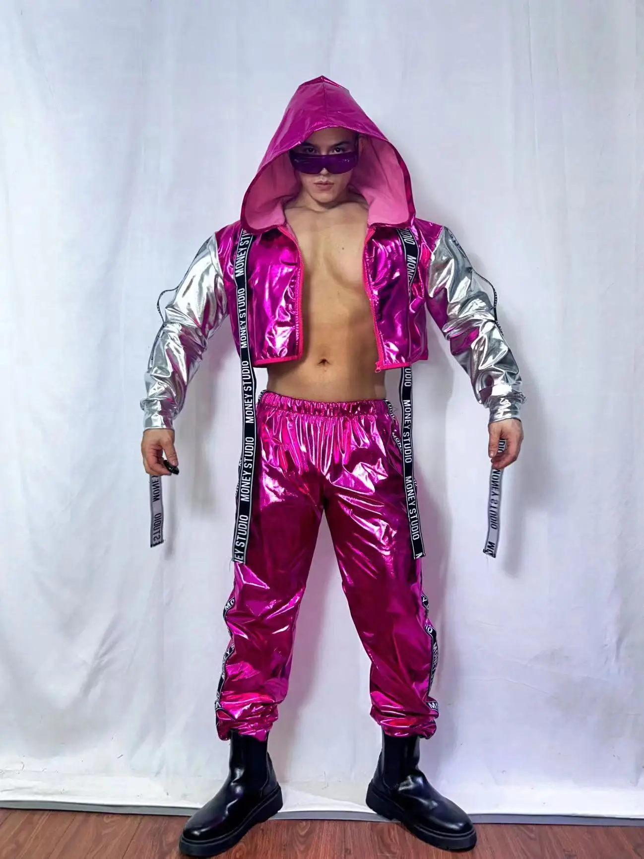New style Futuristic and Tech Silver purple Sexy Gogo Costumes Nightclub Male Singer Dancer Dj Ds Opening Show Stage Dance Wear