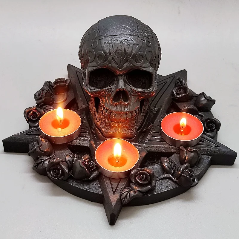 Rose Skull Funeral Candle Stand Mold DIY Cake Handmade Soap Paste Resin Gypsum Silicone Mold Halloween Decorative Accessories