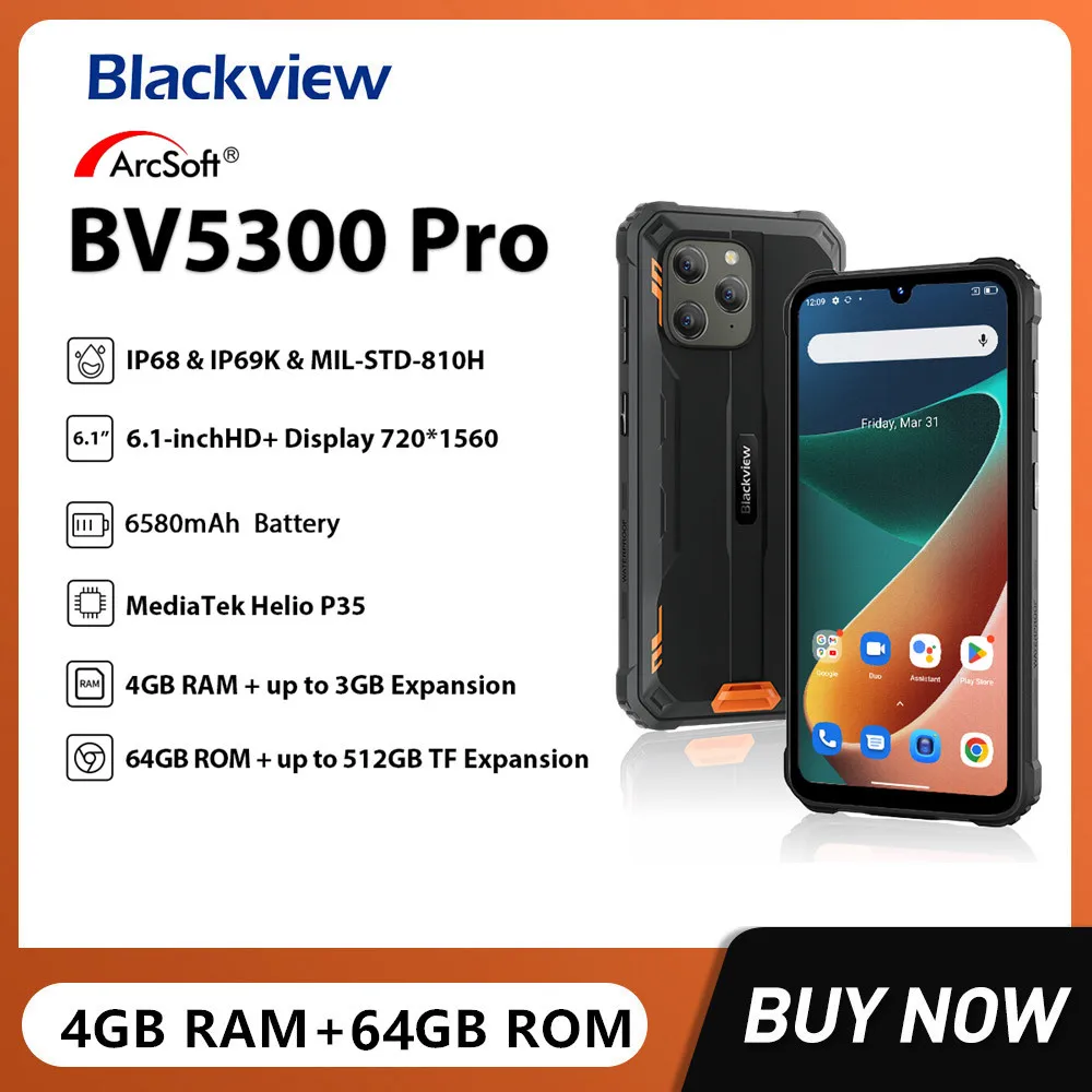 Blackview-teléfono inteligente BV5300 Pro, resistente al agua IP68, Android 12, 4GB + 64GB, cámara de 13MP, batería de 6580mAh, NFC