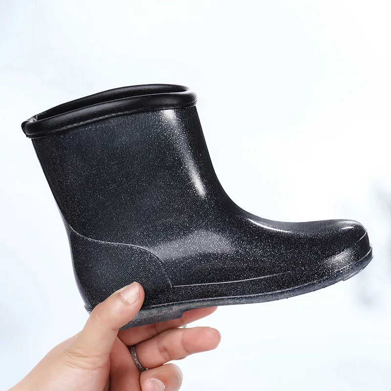 New Boys Girls Crystal PVC Rain Boots Waterproof Mid-calf Rainboots For Children Kids Non-slip Wellies Galoshoes