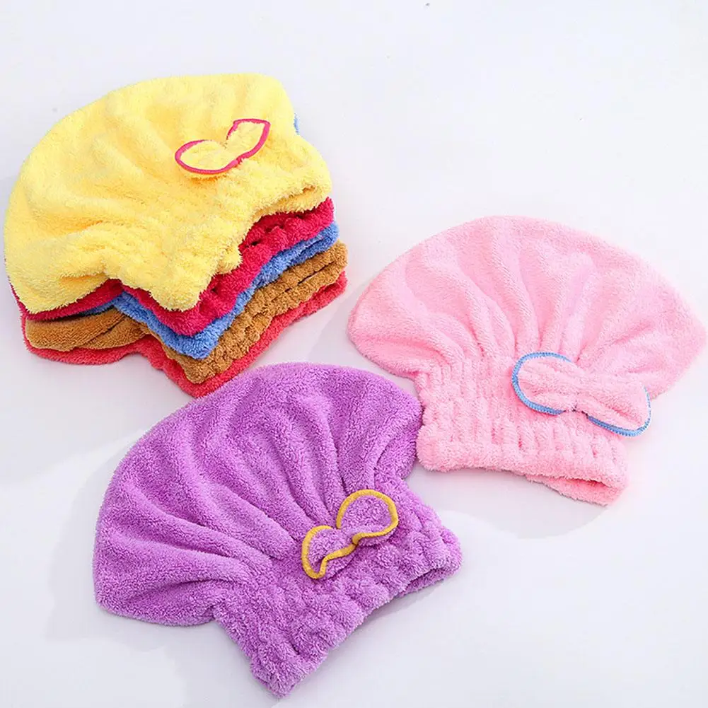 Microfiber Hair Drying Cap for Girls Hair Drying Towel Super Absorbent Quick Dry Hair Cute Bowknot Turban Wrap Towels Shower Cap