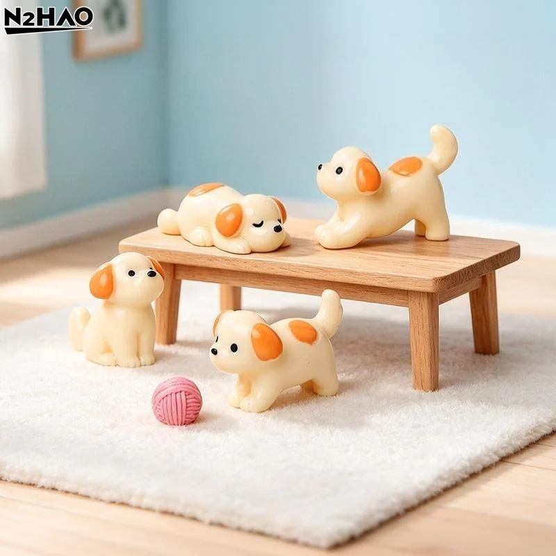 4PCS Lovely Mini Resin Sleeping Puppy Figurine Set Miniature - Cute Resin Ornament For Car Dashboard, Desk & Terrarium Decor