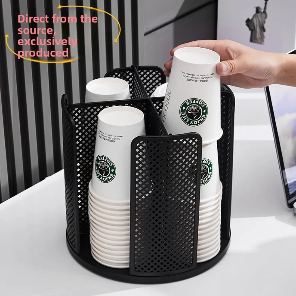 

Disposable Paper Cup Holder 360 Degree Rotating Plastic Storage Rack Detachable Office Desk Organizer for Multi Scene Use