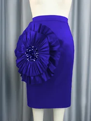 Customized Empire Skirts Red Straight Flower Appliques Shiny High Street Evening Cocktail Party Package Hip Midi Skirt for Women