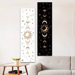 Sun and Moon phase Tapestry bohemian decor psychedelic wall hanging aesthetic vertical with fringe black and white Home decor