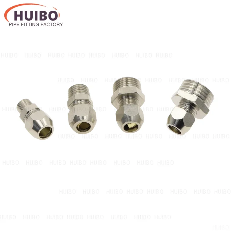 Copper Nickel Plating Ferrule Compression Pipe Fitting Connector Thread 1/8 1/4 3/8 OD 4 6 8 10 12mm Tube Adapter PC PCF PL PB