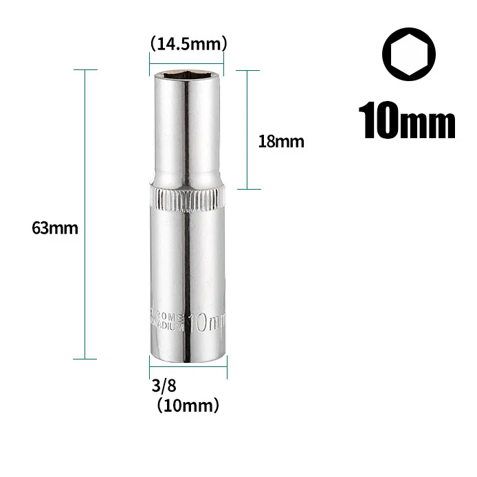 1pc 3/8inch Deep Socket Adapter Hex Socket Wrench Heads High Torque Spanner Ratchet Socket Wrench For Impact Drivers 8-24mm