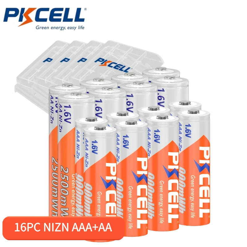 PKCELL 8PC NIZN 900mWh แบตเตอรี่ชาร์จยาวนานและ 8PC 2500mWh แบตเตอรี่ Combo สําหรับอุปกรณ์ดิจิตอล