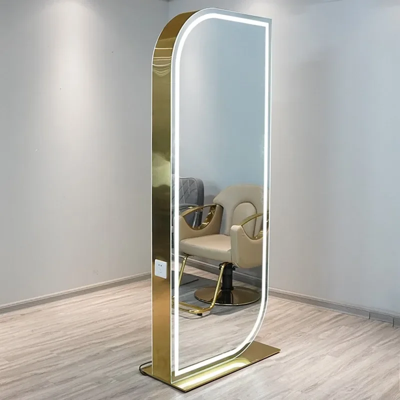 Stainless Steel Barbershop Mirror Hair Salon Hairdressing Mirror Cheap Haircut Lounge Taburetes Con Ruedas Nail Salon Furniture