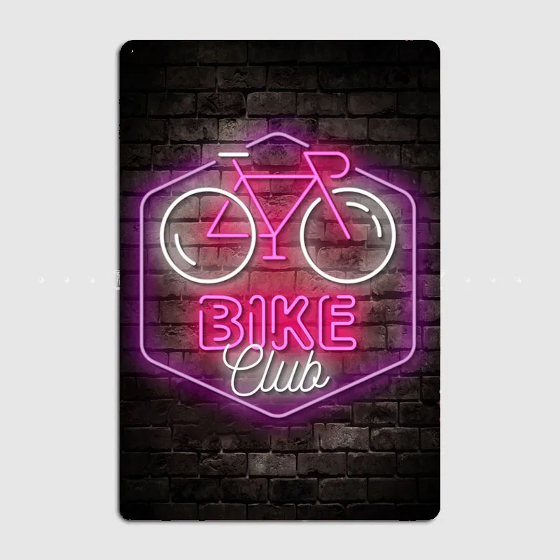 Bike Club Neon Wall Sign Metal Poster Garage Room Wall Decoration Cinema Living Custom Tin Vintage Home Decor