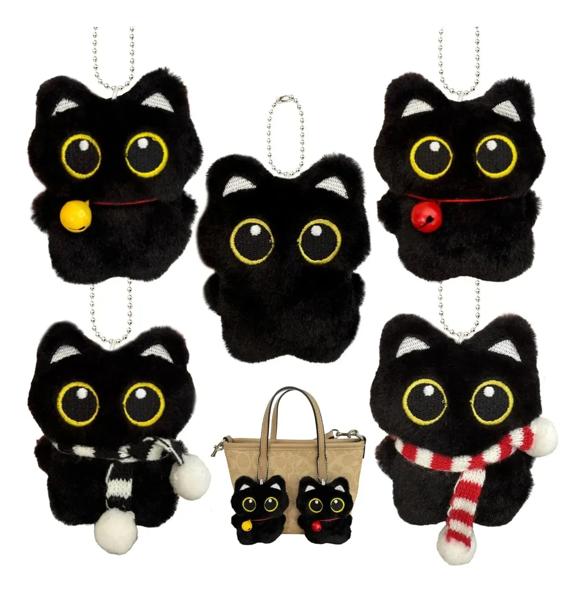 

Милый черный кот, плюшевая маленькая кукла, игрушка, кулон, брелок, мультяшная мягкая кукла, сумки, рюкзак, сумка, украшение, подарок