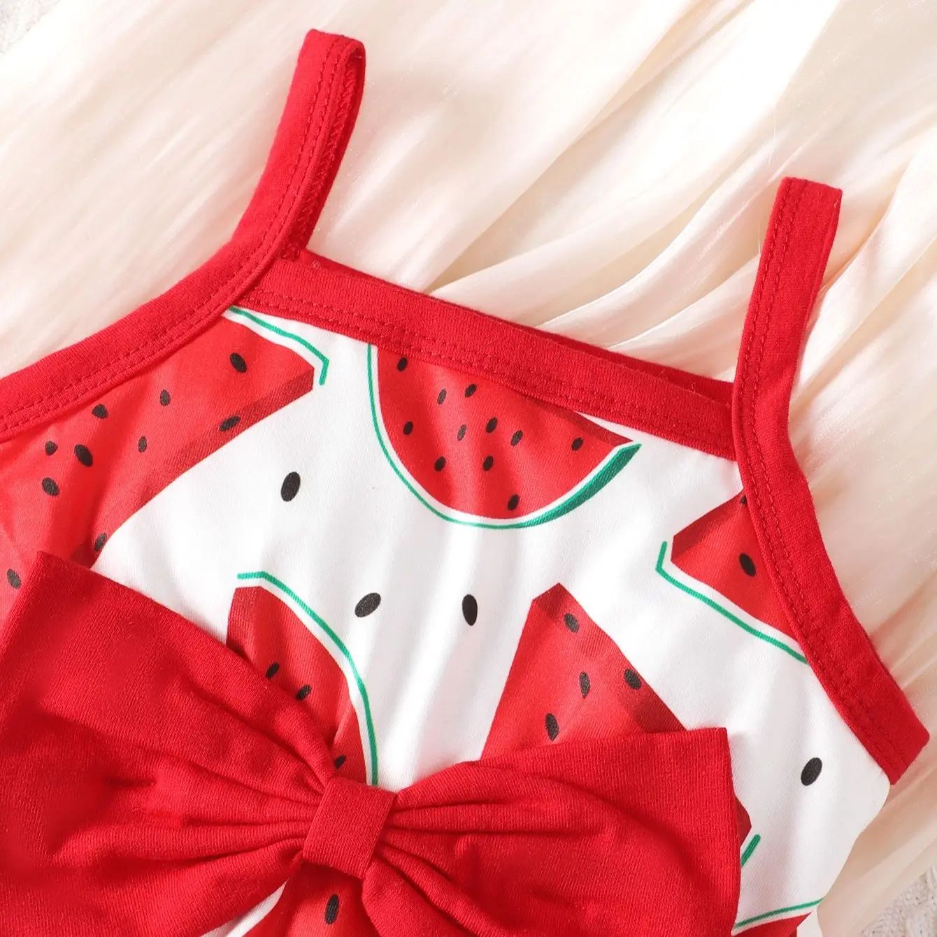 0-2-year-old newborn baby girl summer sleeveless sling bow red watermelon print cute one-piece triangle harnesses