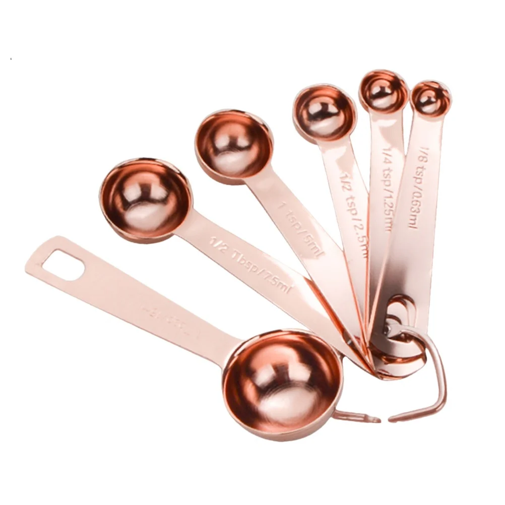 

6Pcs Measuring Spoons Set Stainless Steel Copper Finish Detachable Kitchen Tools for Accurate Dry Liquid Ingredients Measurement